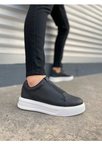 JET-007 Alba Bağcıksız Cilt Erkek Günlük Sneaker Ayakkabı Cbt Siyah