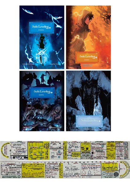 Solo Leveling 1-2-3-4. Ciltler Varyant Kapaklar Webtoon Seti + Mat. Öğreten Cetvel