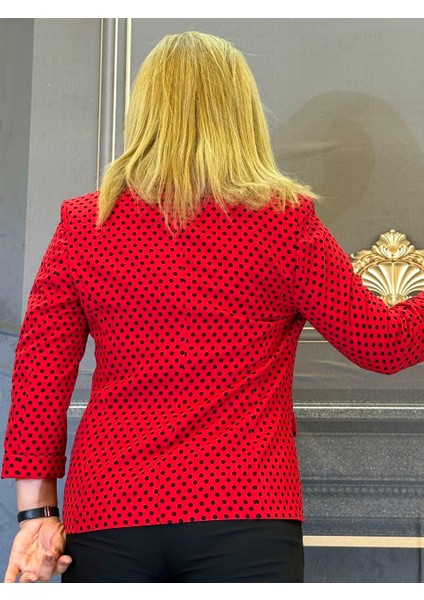 Kırmızı Puantiyeli Ceket,kadın,blazer,desenli,krep,astarlı,dekoratif Cep,3çeyrek Kol,tek Düğmeli fiyatları