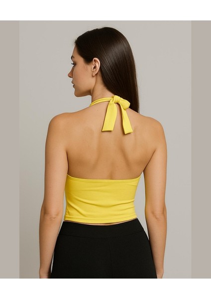 Intive V Yaka Çıkarılabilir Padli Boyundan Bağlamalı Croptop/büstiyer