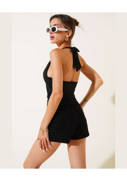 Intive V Yaka Çıkarılabilir Padli Boyundan Bağlamalı Croptop/büstiyer