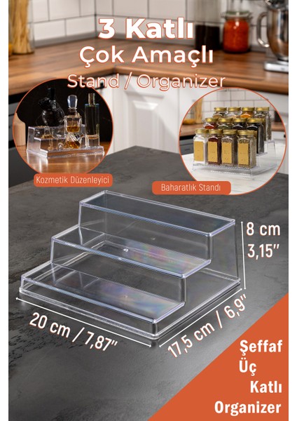 Şeffaf Pleksi Akrilik Merdiven Stand Baharatlık Standı Kozmetik Standı Organizeri