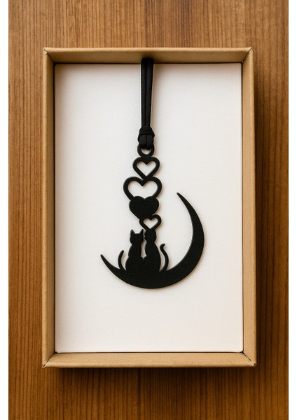 Lazer Kesim “🐱🌙🐱” Hilal Ay Üzerinde 2 Kedi Araba Dikiz Aynası Süsü fiyatları