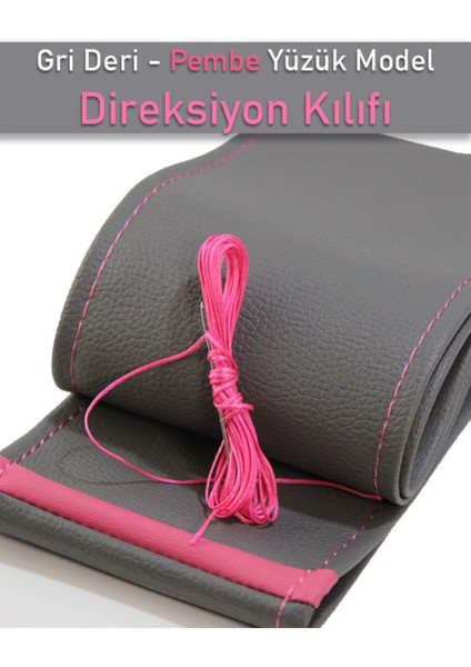 Volvo S70 Gri Özel Süper Deri Pembe Yüzüklü Dikişli Direksiyon Kılıfı