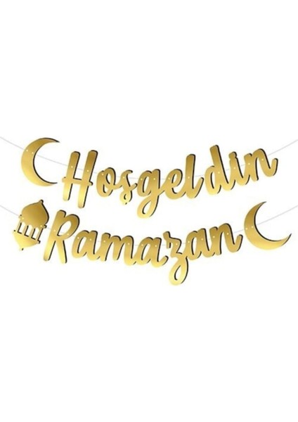 Winky Hoşgeldin Ramazan Yazılı Kaligrafi Banner Gold Renkli 200X30 cm Ramazan Bayramı Altın Renginde Süs WINKY972