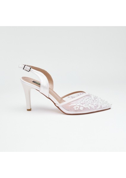 Kısa Topuk Boncuk Aksesuarlı Kadın Abiye Ayakkabı