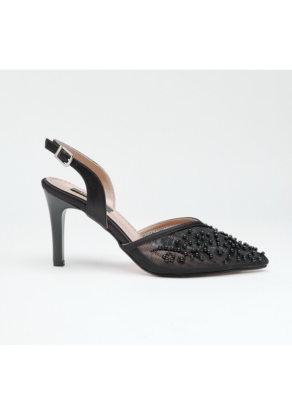 Kısa Topuk Boncuk Aksesuarlı Kadın Abiye Ayakkabı