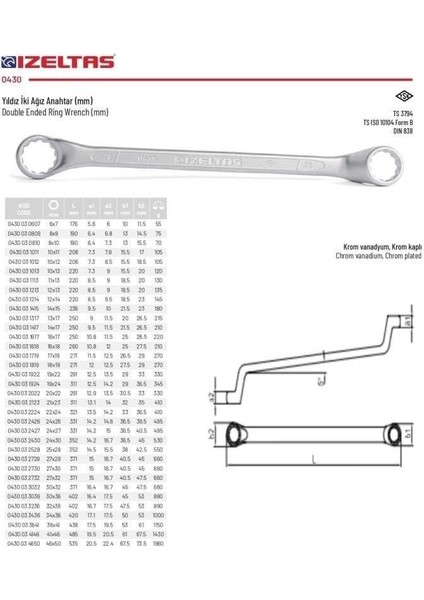 Izeltaş Yıldız Iki Ağız Anahtar 6X7MM - 0430 03 0607 fiyatları
