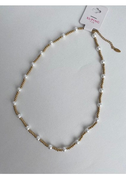 Xuping Incili Boncuk Taşlı Gold Kolye