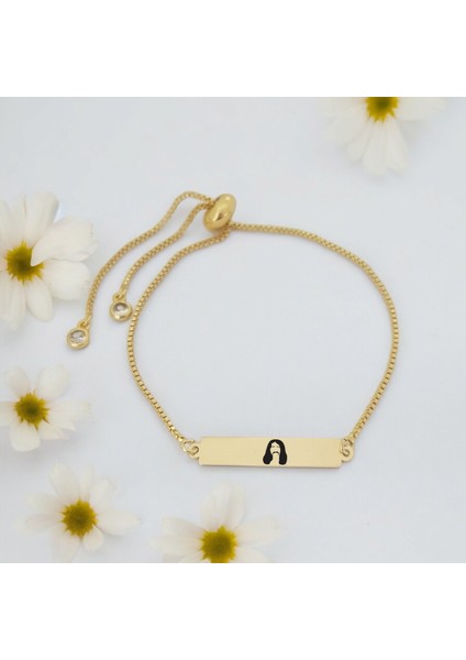 14 Ayar Plakalı Altın Bariş Manço Temalı Zincirli Dikdörtgen Motifli Hediye BILEKLIK-400SEMBOL