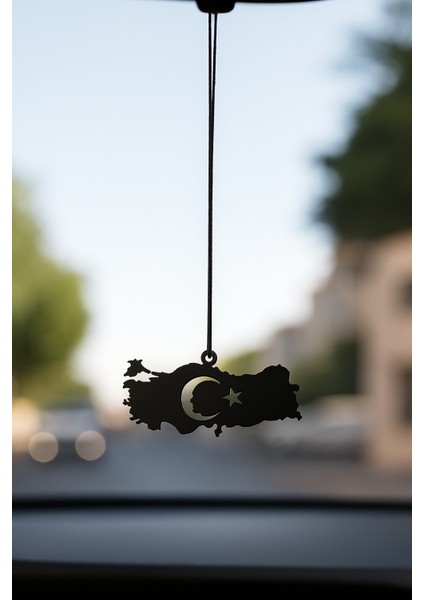 Lazer Kesim Türkiye Haritası & Atatürk Figürlü Metal Araba Süsü - Mat Siyah