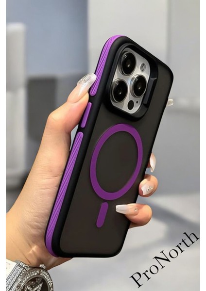 IPhone 15 Pro Max Uyumlu Kılıf Magsafe Özellikli Darbe Emici Şeritli Silikon Kapak