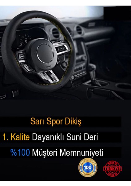 Peugeot 406 Özel Süper Deri Direksiyon Kılıfı, Sarı Şeritli Spor Dikiş modelleri