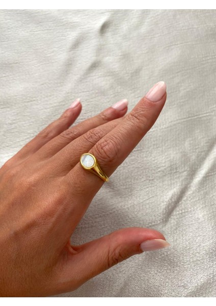 Minimal Yuvarlak Sedef Taşlı Ayarlamalı Gold Çelik Yüzük fırsatları