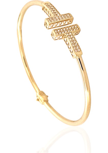 14 Ayar Çift Kol Taşlı T Model Kelepçe