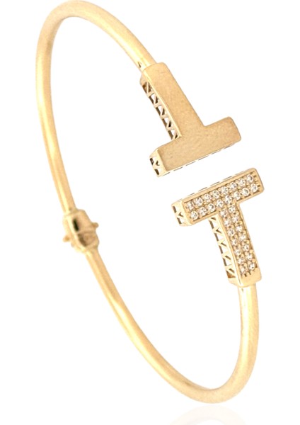 14 Ayar Taşlı T Model Kelepçe