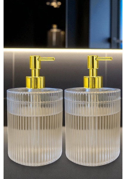 2 Adet 700 ml Xl Desenli Tezgah Üstü Şeffaf Banyo Altın Pompa Sıvı Sabunluk Banyo Mutfak Deterjanlık