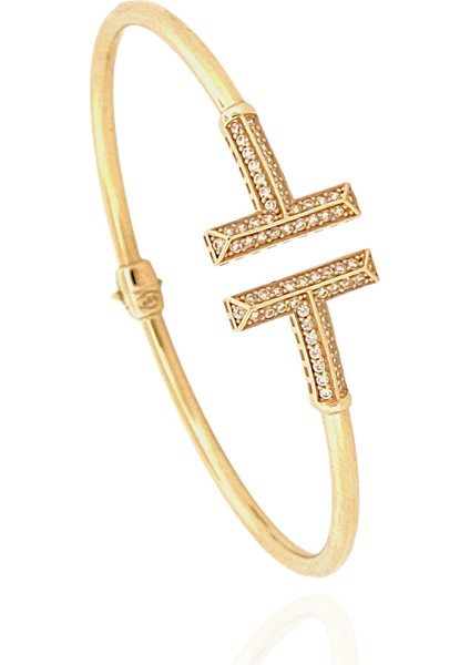 14 Ayar T Model Taşlı Yaylı Bilezik