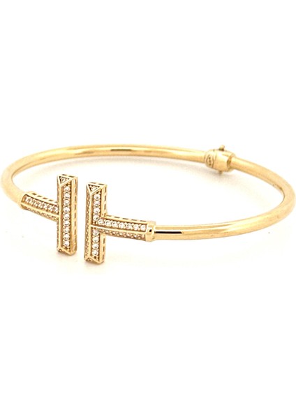 14 Ayar T Model Taşlı Yaylı Bilezik modelleri