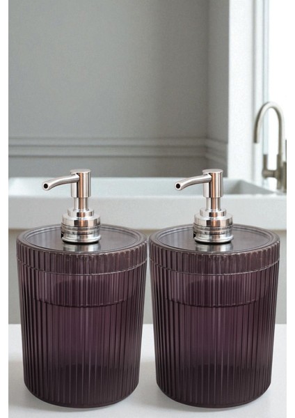 2 Adet 700 ml Xl Çizgili Desen Tezgah Üstü Füme Banyo Gümüş Sıvı Sabunluk Banyo Mutfak Deterjanlık