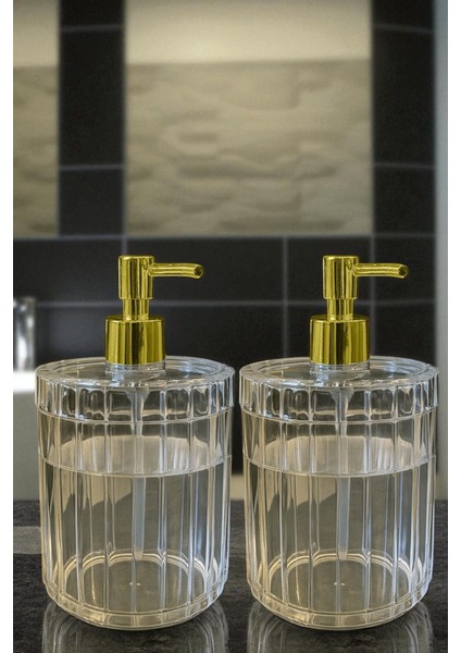 2 Adet 700 ml Xl Çizgili Tezgah Üstü Şeffaf Banyo Altın Pompa Sıvı Sabunluk Banyo Mutfak Deterjanlık