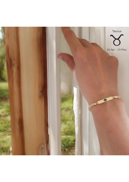 Altın Plakalı 14 Ayar Boğa Burçları Için Dikdörtgen Motifli Hasır Kordonlu Hediye BILEKLIK-402BURÇ