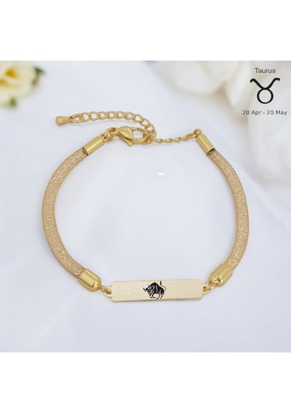 Altın Plakalı 14 Ayar Boğa Burçları Için Dikdörtgen Motifli Hasır Kordonlu Hediye BILEKLIK-402BURÇ fiyatları
