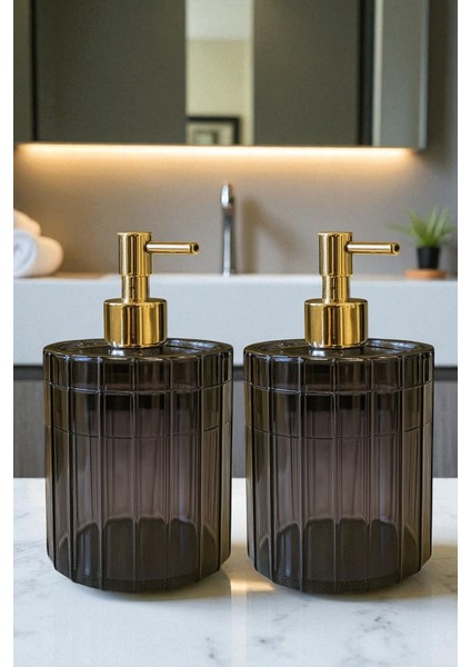 2 Adet 700 ml Xl Desenli Tezgah Üstü Füme Banyo Altın Pompa Sıvı Sabunluk Banyo Mutfak Deterjanlık