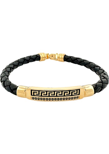 - 14 Ayar Altın Grek Desenli Taş Detaylı Örme Kauçuk Bileklik fiyatları