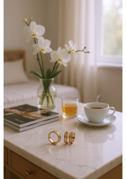 - 14 Ayar Altın Yeşil Markalı Yüzük ve Küpe Seti modelleri