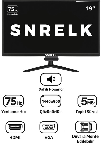 Snrelk 19'' Sesli (Dahili Hoparlör) Geniş Ekran (Hdmı-Vga) LED Monitör