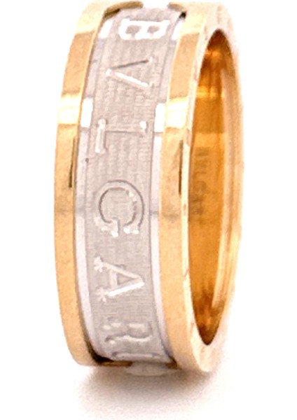 - 14 Ayar Altın Yeşil Beyaz Marka Yazılı Yüzük