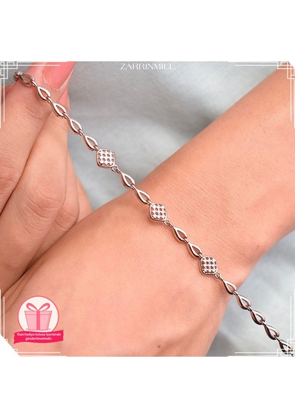 925 Ayar Zirkon Taşlı Dörtgen Gümüş Bileklik