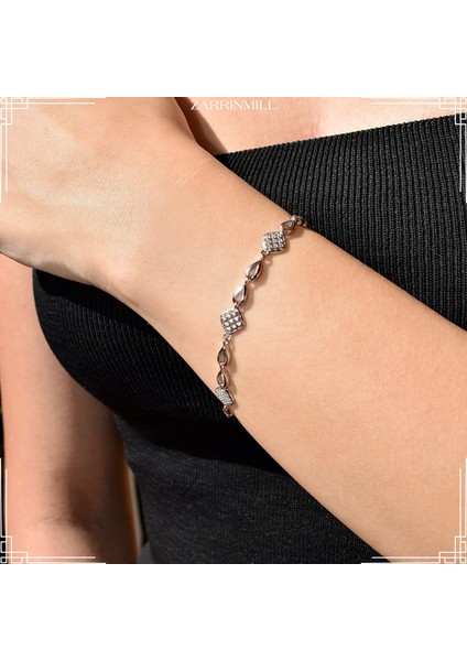 925 Ayar Zirkon Taşlı Dörtgen Gümüş Bileklik fiyatları