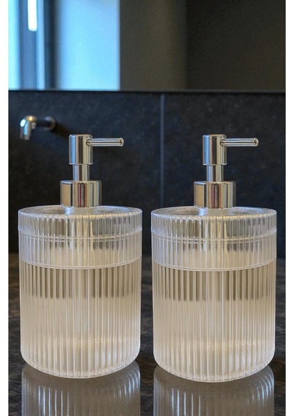 2 Adet 700 ml Xl Desenli Tezgah Üstü Şeffaf Banyo Gümüş Pompa Sıvı Sabunluk Banyo Mutfak Deterjanlık