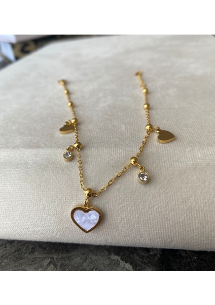Kadın Kalp Sedefli Gold Çelik Halhal
