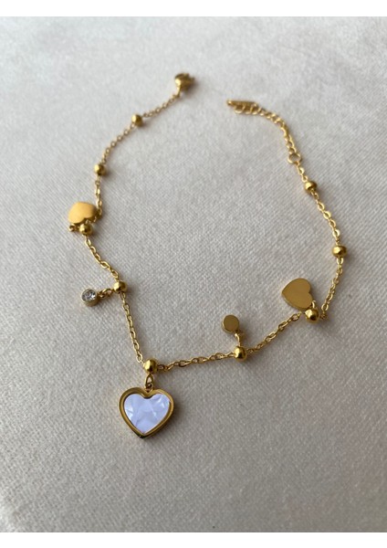 Kadın Kalp Sedefli Gold Çelik Halhal fiyatları