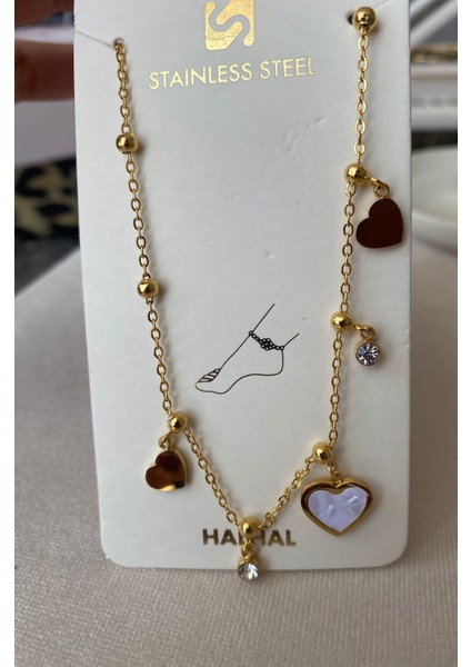 Kadın Kalp Sedefli Gold Çelik Halhal modelleri