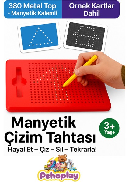 Manyetik Çizim Tahtası – 380 Metal Toplu, Kalemli & Kartlı Magnet Board (3+ Yaş)