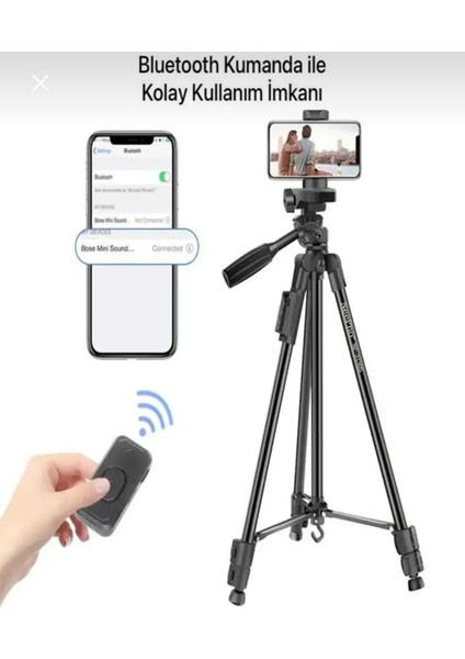 iPhone 13 Pro Max Uyumlu NP-3180S 129 cm Tripod Bluetooth Kumandalı Profesyonel Tripod