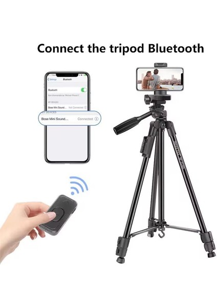 iPhone 16 Uyumlu NP-3180S 129 cm Tripod Bluetooth Kumandalı Profesyonel Tripod