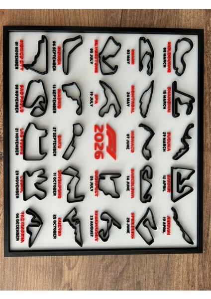 Formula 1 2026 Takvimi – 3D Pist Tablosu (22X25 Cm) | Masaüstü Standlı & Duvara Asılabilir Çerçeve modelleri
