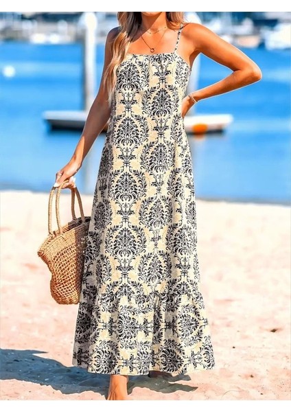 Kadın Ip Askılı Desenli Fırfırlı Süprem Elbise modelleri