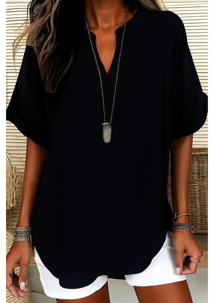 Kadın Kısa Kollu V Yakalı Aerobin Bluz