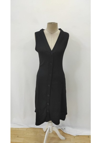 Kadın V Yakalı Önden Düğmeli Kaşkorse Elbise