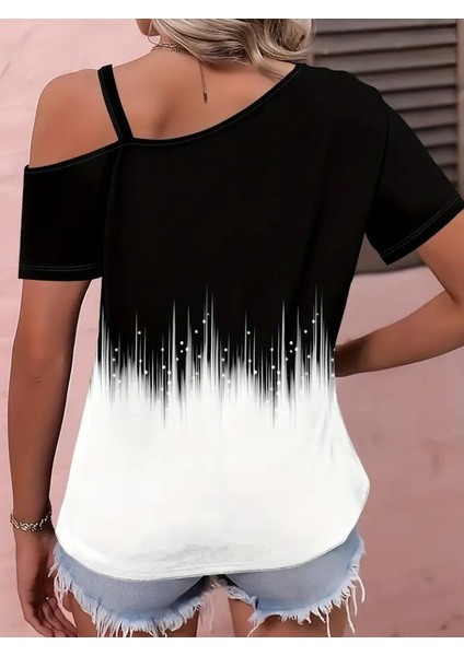 Kadın Tek Omuzdan Açık Askı Detaylı Desenli Süprem Bluz modelleri