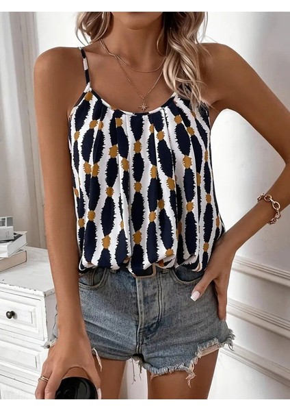 Kadın Askılı Yuvarlak Yaka Desenli Süprem Bluz fiyatları