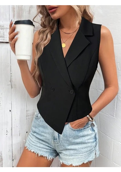Kadın Kolsuz Yakalı Yandan Düğmeli Atlas Yelek fiyatları