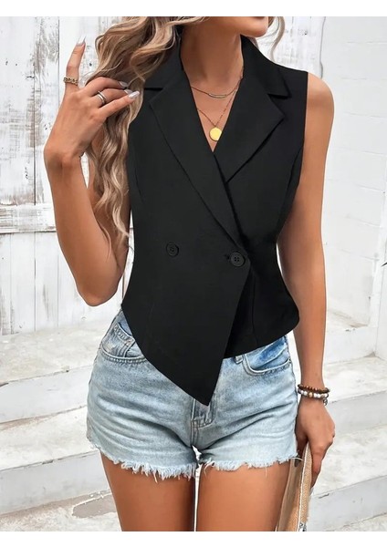 Kadın Kolsuz Yakalı Yandan Düğmeli Atlas Yelek modelleri