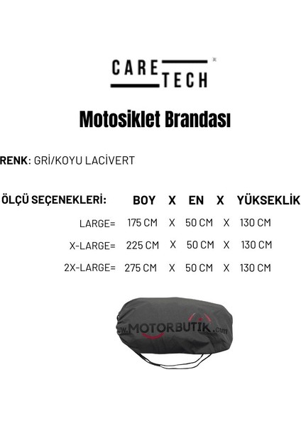 CT-B101 Motosiklet Branda Su Geçirmez 4 Mevsim Koruma Yıkanabilir Kalın Kumaş 3 Boy Gri/Lacivert modelleri
